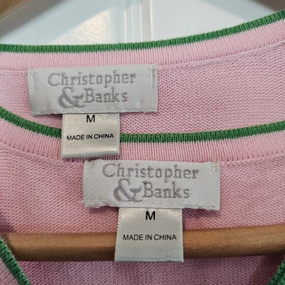 Christopher Banks Frog Cardigan Womens Medium Pink 2 Piece Sweater Y2K Preppy - Picture 9 of 10